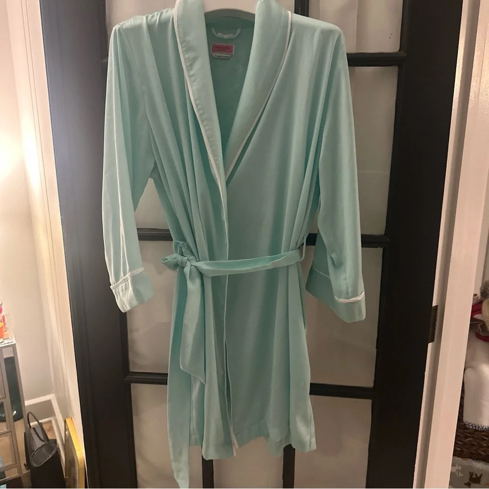 Kate Spade Aqua Robe with Gold Script “Happily Ever After”